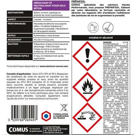 PREPAR'SOL 5L - Dérochant Et Neutralisant Sols Béton - COMUS – Image 2