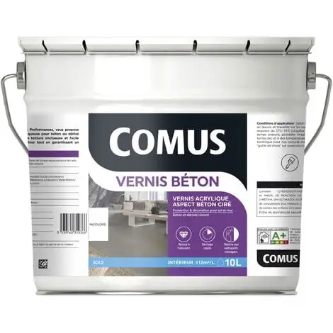 VERNIS BÉTON 10L - Vernis Polyuréthane Acrylique Pour Les Sols Et Murs En Béton Ou Dérivés Ciment - COMUS - Incolore