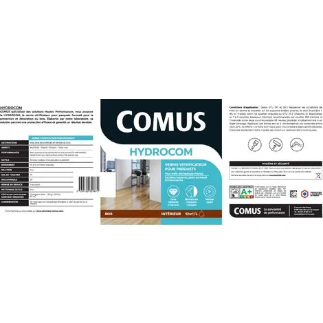 HYDROCOM MAT SOIE - Incolore 0.75L - Vitrificateur Polyuréthane Acrylique Mono-composant Parquets Escaliers Et Boiseries - COMUS - Incolore – Image 2