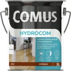 HYDROCOM SATIN - Incolore 3L - Vitrificateur Polyuréthane Acrylique Mono-composant Parquets Escaliers Et Boiseries - COMUS - Incolore