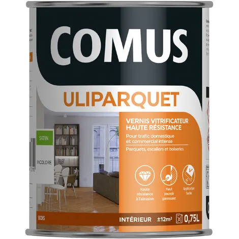 ULIPARQUET SATIN Incolore 0.75L - Vernis Vitrificateur Haute Résistance Pour Trafic Domestique - COMUS - Incolore