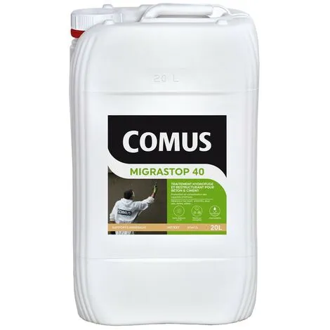 Hydrofuge Minéral MIGRASTOP® 40 - 20L - Traitement Hydrofuge Reminéralisant Et Restructurant Supports En Béton Et Ciment - COMUS - Incolore