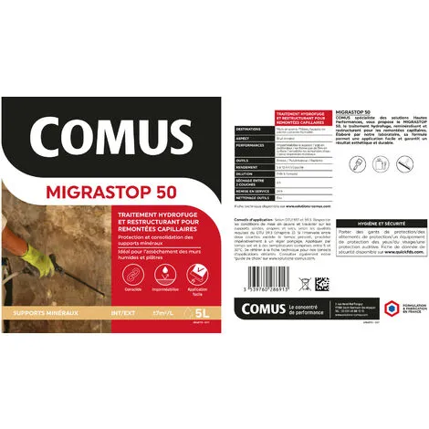 Hydrofuge Minéral MIGRASTOP® 50 - 20L - Traitement Hydrofuge Pour Remontées Capillaires, Murs Humides, Pierres Calcaires - COMUS - Incolore – Image 2