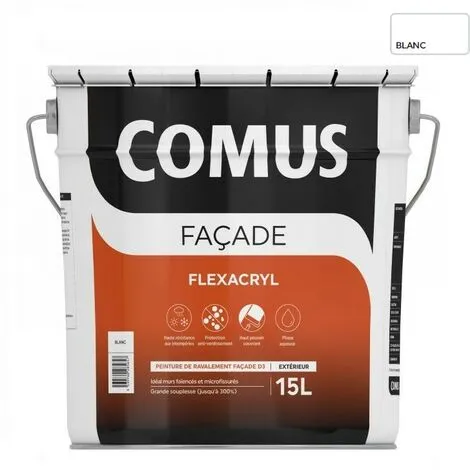 COMUS FLEXACRYL - 15L Blanc - Peinture De Ravalement Classe D3 (semi-épaisse) Imperméabilisation Façades - Blanc