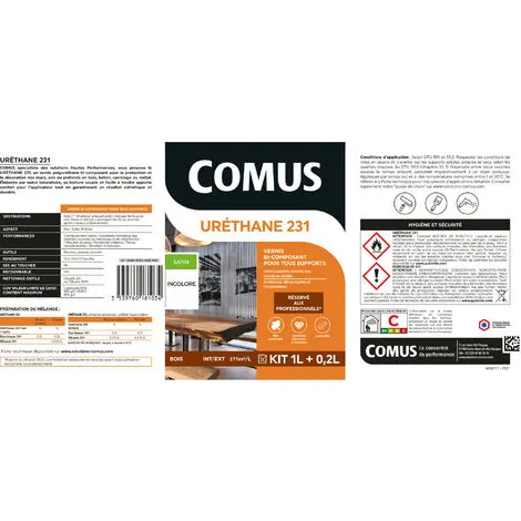 URETHANE 231 Incolore (B+D) - MAT 1.2L - Vernis Polyuréthane Bi-composant Tous Supports - COMUS - Incolore – Image 2