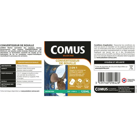 CONVERTISSEUR DE ROUILLE 125ML - Solution Acide Minérale En Phase Aqueuse - COMUS MARINE - Incolore – Image 2