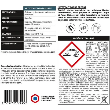 NETTOYANT COQUE & PONT 1 L - Nettoyant Dégraissant Alcalin - COMUS MARINE - Incolore – Image 2