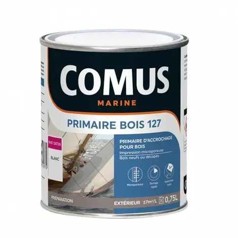 PRIMAIRE BOIS 127 - Blanc 0.75L - Primaire D'impression Destinée à La Mise En Peinture Des Bois Neufs Ou Décapés - COMUS MARINE - Blanc