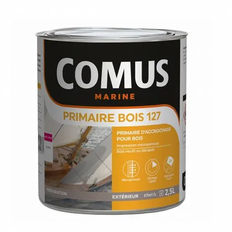 PRIMAIRE BOIS 127 - Blanc 2.5L - Primaire D'impression Destinée à La Mise En Peinture Des Bois Neufs Ou Décapés - COMUS MARINE - Blanc