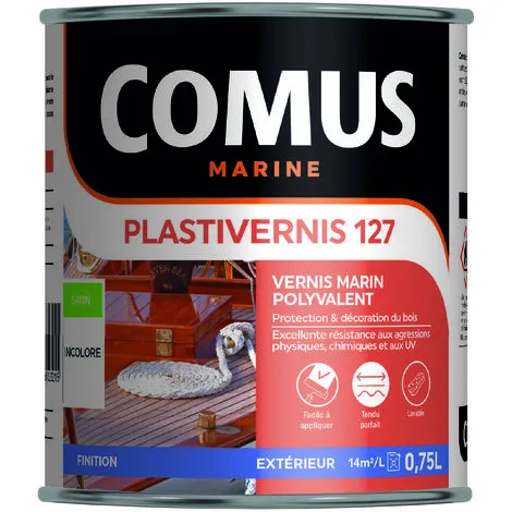 PLASTIVERNIS 127 SATIN 0,75 L - Vernis Marin Monocomposant Alkyde-uréthane - COMUS MARINE - Incolore