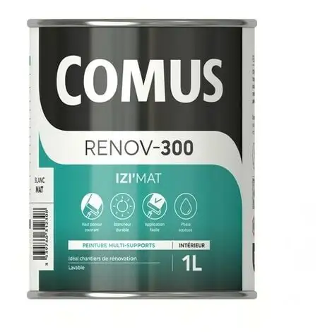 IZI'MAT 1L - Peinture Acrylique D'aspect Mat En Phase Aqueuse - COMUS - Blanc