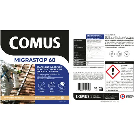 Hydrofuge Minéral MIGRASTOP® 60 - 0.75L - Traitement Hydrofuge Reminéralisant Et Restructurant Pour Façades Et Toitures - COMUS - Incolore – Image 2