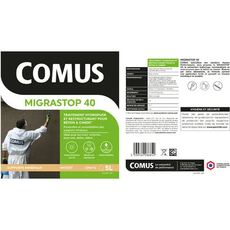 Hydrofuge Minéral MIGRASTOP® 40 - 0.75L - Traitement Hydrofuge Reminéralisant Et Restructurant Supports Béton Ciment - COMUS - Incolore – Image 2