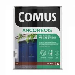 COMUS ANCORBOIS Blanc 3L - Peinture De Protection Et De Décoration Microporeuse 2 En 1 (primaire Et Finition) Bois - Blanc