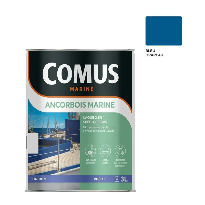 COMUS ANCORBOIS MARINE BLEU DRAPEAU 3L- Laque Microporeuse Pour La Protection Et La Décoration Des Bois Et Dérivé - BLEU DRAPEAU