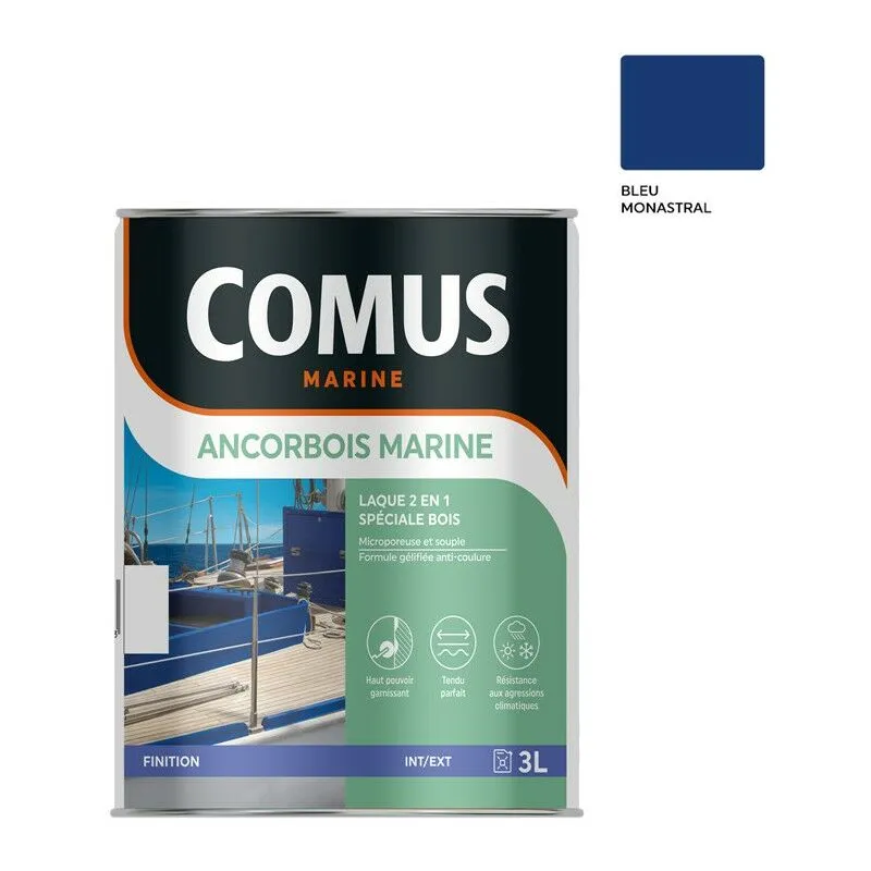 COMUS ANCORBOIS MARINE BLEU MONASTRAL 3L Laque Microporeuse Pour La Protection Et La Décoration Des Bois Et Dérivé - BLEU MONASTRAL