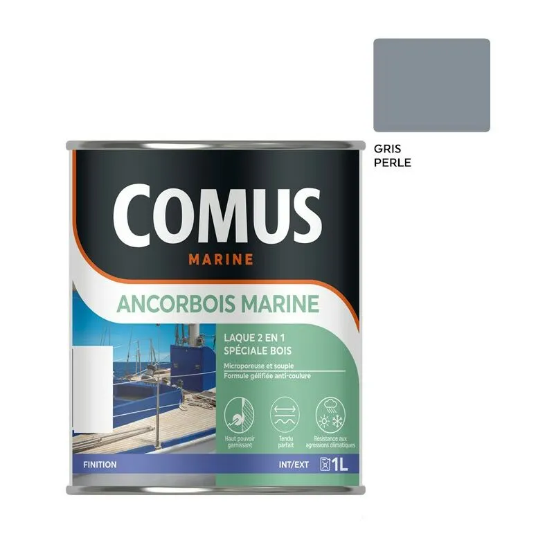 COMUS ANCORBOIS MARINE GRIS PERLE 1L Laque Microporeuse Pour La Protection Et La Décoration Des Bois Et Dérivé - GRIS PERLE