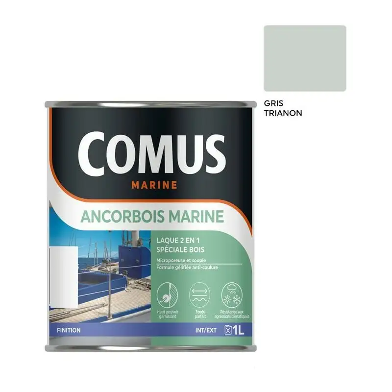 COMUS ANCORBOIS MARINE GRIS TRIANON 1L Laque Microporeuse Pour La Protection Et La Décoration Des Bois Et Dérivé - GRIS TRIANON