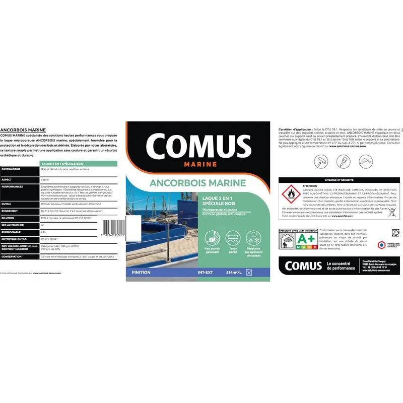 COMUS ANCORBOIS MARINE IVOIRE 3L Laque Microporeuse Pour La Protection Et La Décoration Des Bois Et Dérivé - IVOIRE – Image 3