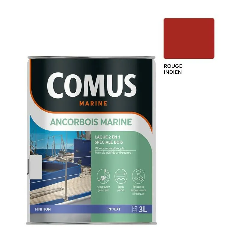 COMUS ANCORBOIS MARINE ROUGE INDIEN 3L Laque Microporeuse Pour La Protection Et La Décoration Des Bois Et Dérivé - ROUGE INDIEN