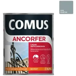 ANCORFER BRILLANT 0.75L Gris Fenêtre - Peinture-laque Antirouille Pour Métaux Et Autres Supports - COMUS - Gris Fenêtre