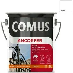ANCORFER BRILLANT 3L Blanc Sécurité - Peinture-laque Antirouille Pour Métaux Et Autres Supports - COMUS - Blanc Sécurité