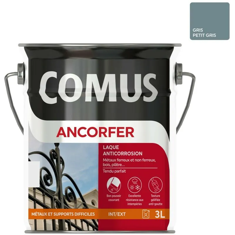 ANCORFER BRILLANT 3L Gris Petit Gris - Peinture-laque Antirouille Pour Métaux Et Autres Supports - COMUS - Gris Petit Gris