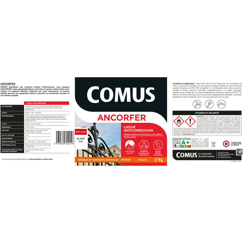 ANCORFER BRILLANT 3L Vert Mousse - Peinture-laque Antirouille Pour Métaux Et Autres Supports - COMUS - Vert Mousse – Image 2