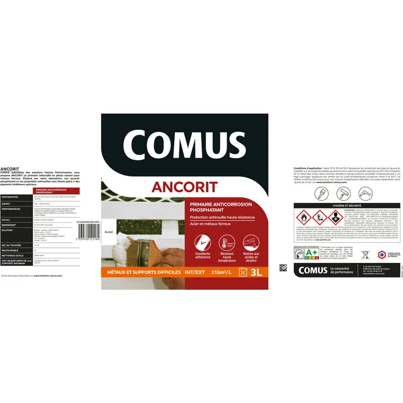 ANCORIT ROUGE OXYDE 0.75L - Primaire Antirouille Phosphatant Pour Supports Ferreux - COMUS - Rouge Oxyde – Image 2