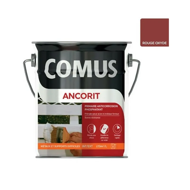 ANCORIT ROUGE OXYDE 3L - Primaire Antirouille Phosphatant Pour Supports Ferreux - COMUS - Rouge Oxyde