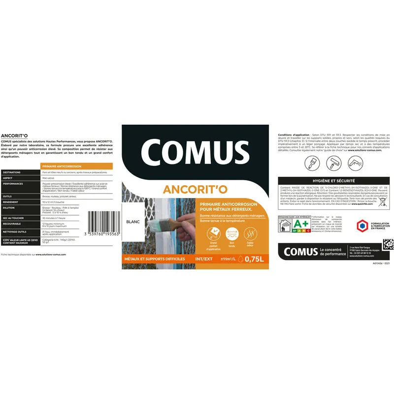 ANCORIT'O 0.75L BLANC - Primaire Anticorrosion En Phase Aqueuse Pour Supports Ferreux - COMUS - Blanc – Image 2