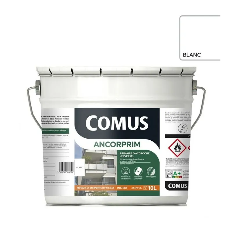 ANCORPRIM BLANC 10L - Primaire D'accrochage Universel - COMUS - Blanc