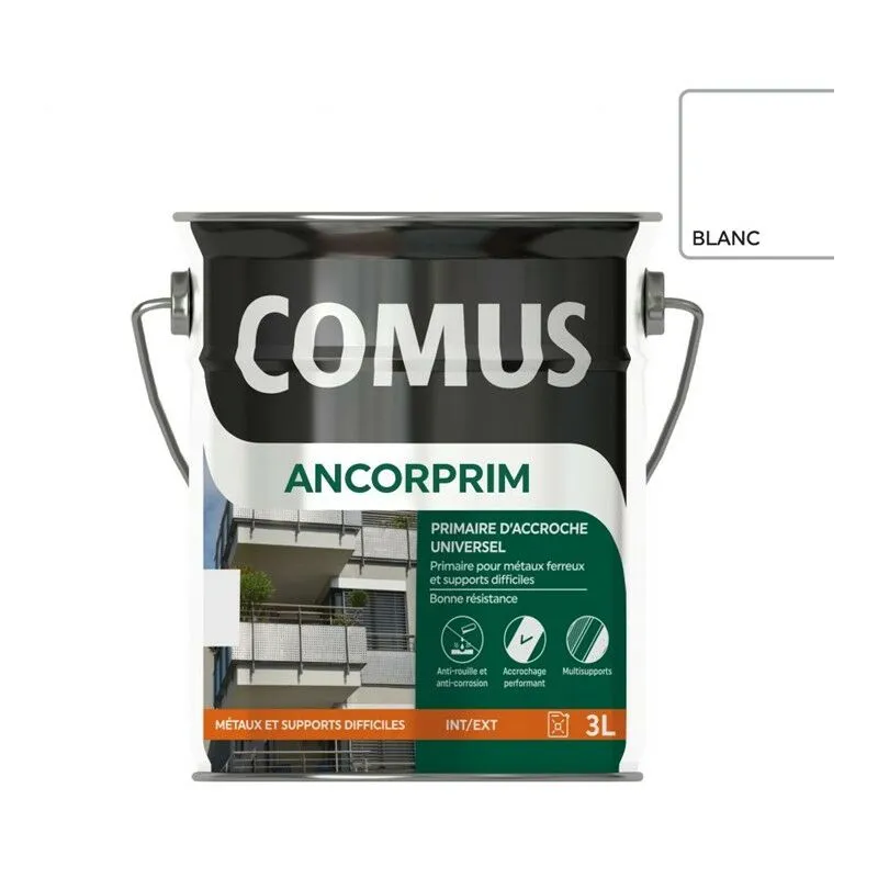ANCORPRIM BLANC 3L - Primaire D'accrochage Universel - COMUS - Blanc