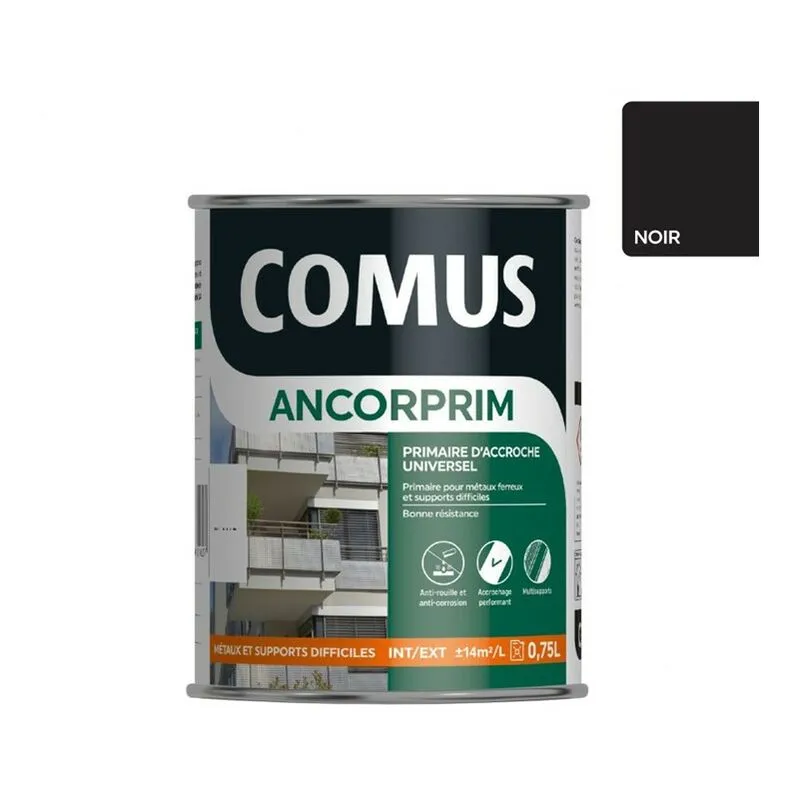 ANCORPRIM NOIR 0.75L - Primaire D'accrochage Universel - COMUS - Noir