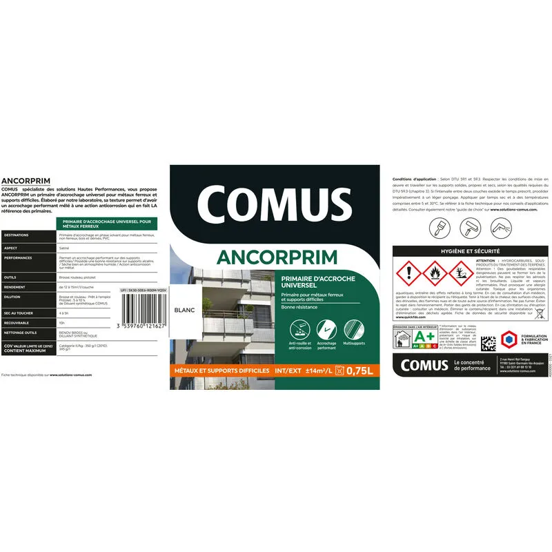 ANCORPRIM NOIR 0.75L - Primaire D'accrochage Universel - COMUS - Noir – Image 2