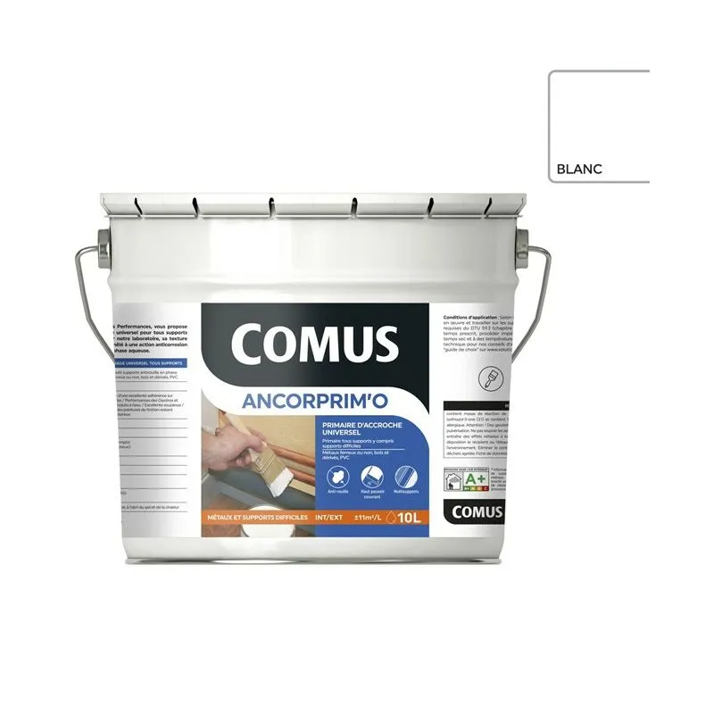 ANCORPRIM'O BLANC 10L - Primaire D'accrochage Universel Polyperformant En Phase Aqueuse - COMUS - Blanc