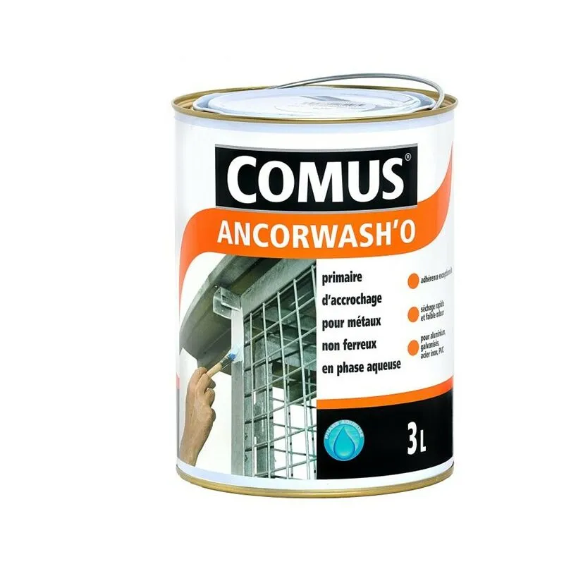 ANCORWASH'O BLANC 3L - Primaire D'accrochage En Phase Aqueuse Pour Métaux Non Ferreux Et PVC Rigide - COMUS - Blanc