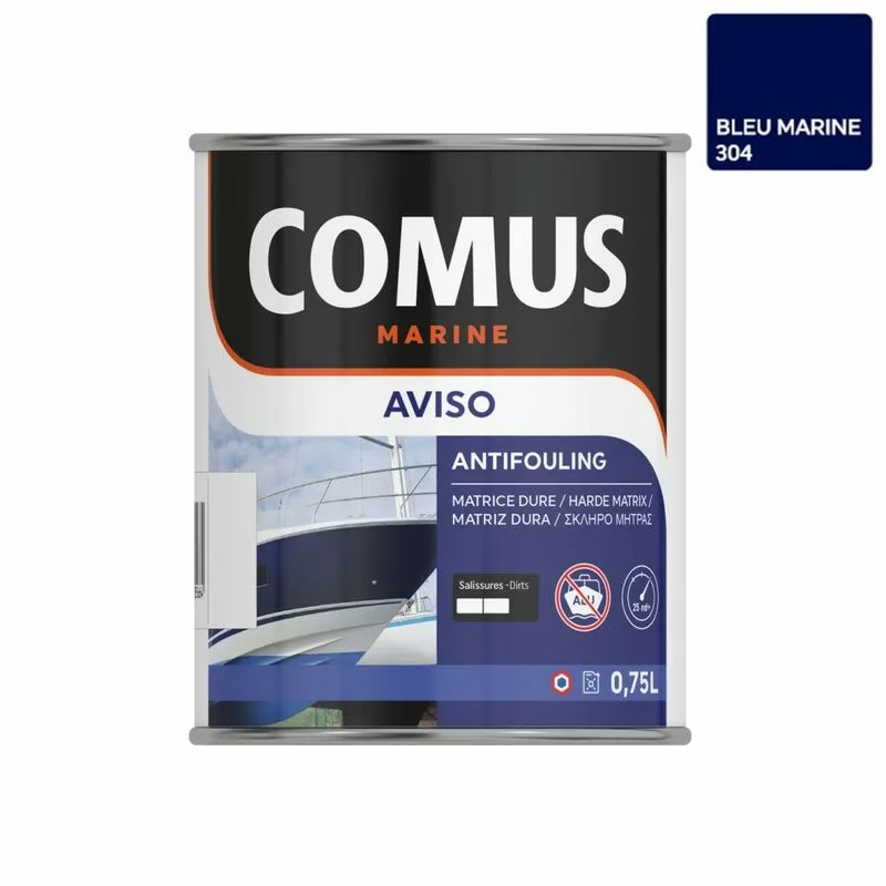 AVISO NB BLEU MARINE 0,75 L - Peinture Antifouling à Matrice Dure Pour Bateaux Rapides - COMUS MARINE - Bleu Marine