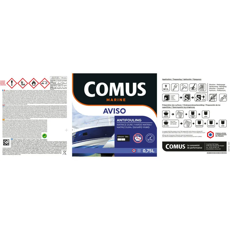 AVISO NB BLEU MARINE 0,75 L - Peinture Antifouling à Matrice Dure Pour Bateaux Rapides - COMUS MARINE - Bleu Marine – Image 2