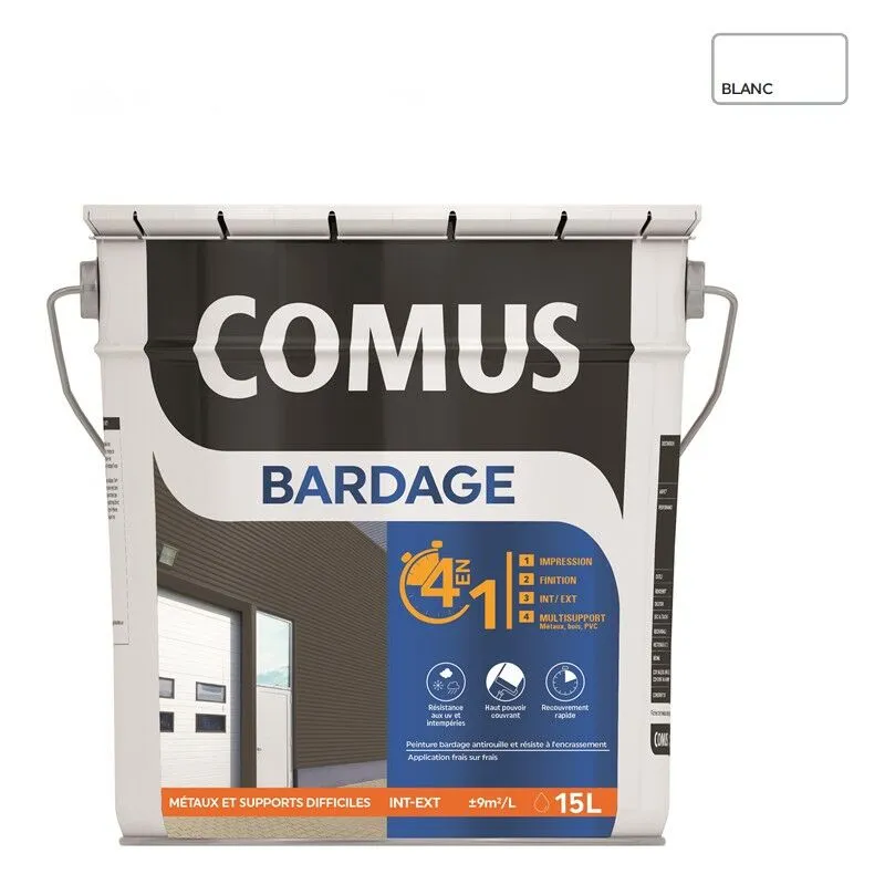 COMUS BARDAGE VELOURS BLANC 15L Peinture 4 En 1 Pour Rénovation De Bardage (primaire Et Finition) - Blanc