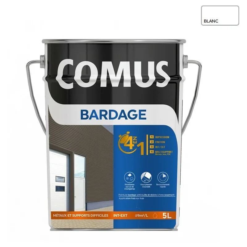 COMUS BARDAGE VELOURS BLANC 5L Peinture 4 En 1 Pour Rénovation De Bardage (primaire Et Finition) - Blanc