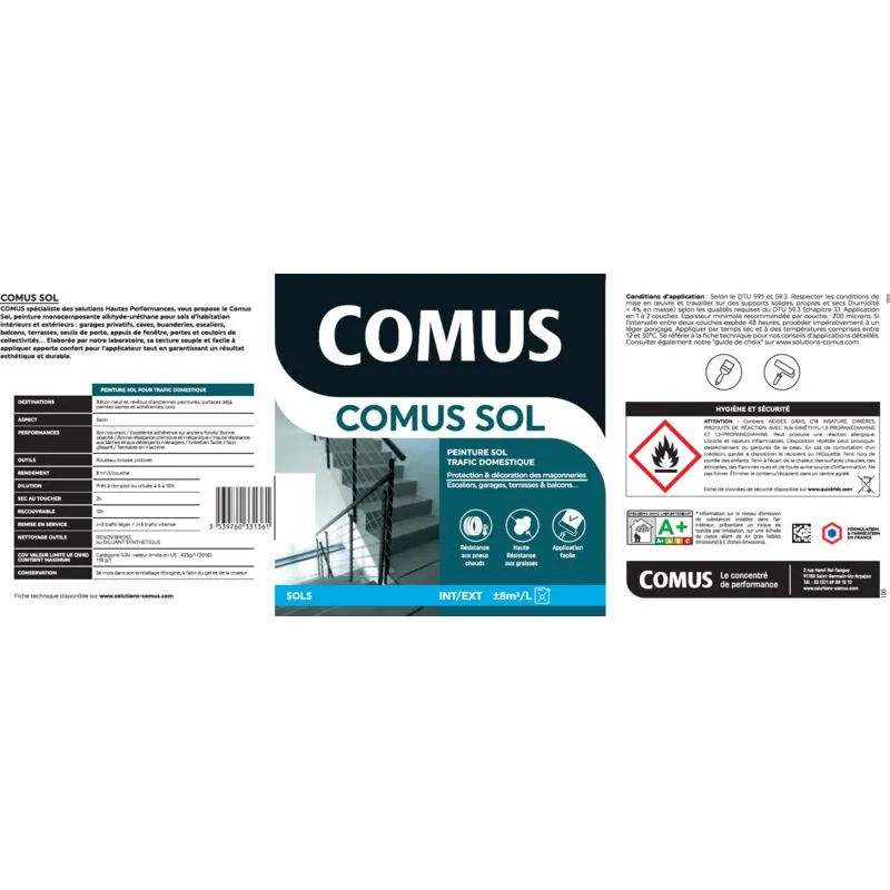 COMUS SOL GRIS ARGENT 3LPeinture Pour Sols Intérieurs Et Extérieurs. Trafic Domestique - GRIS ARGENT – Image 2