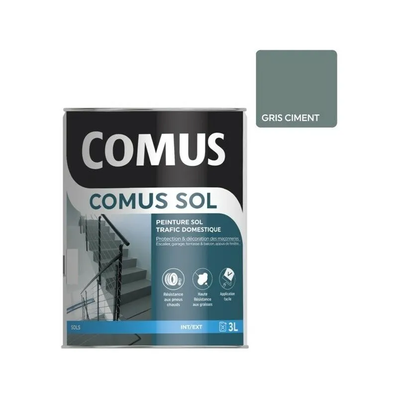 COMUS SOL GRIS CIMENT- 3LPeinture Pour Sols Intérieurs Et Extérieurs. Trafic Domestique - GRIS CIMENT