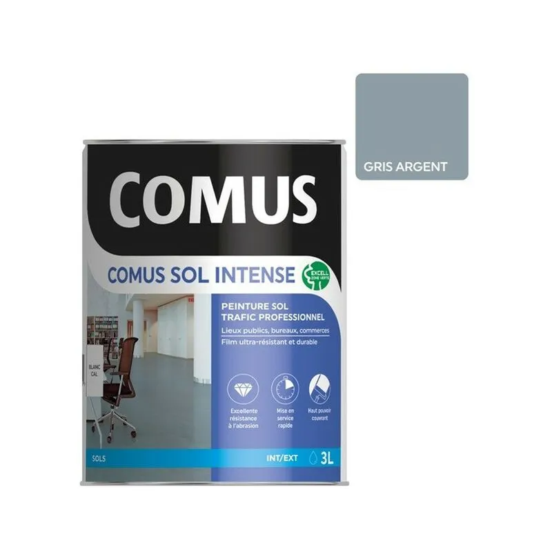 COMUS SOL INTENSE GRIS ARGENT 3L Peinture Sols Intérieurs Et Extérieurs. Trafic Intense/professionnel - GRIS ARGENT