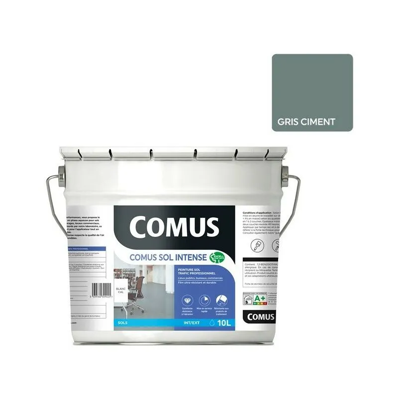 COMUS SOL INTENSE GRIS CIMENT 10L Peinture Sols Intérieurs Et Extérieurs. Trafic Intense/professionnel - GRIS CIMENT