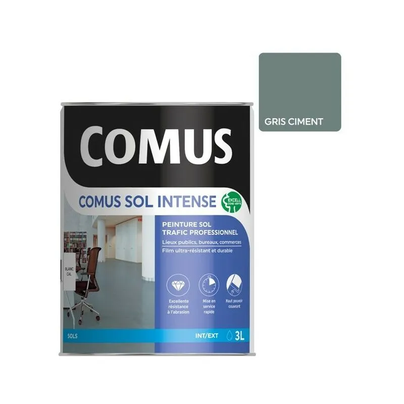 COMUS SOL INTENSE GRIS CIMENT 3L Peinture Sols Intérieurs Et Extérieurs. Trafic Intense/professionnel - GRIS CIMENT