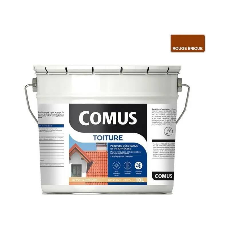 COMUS TOITURE - Rouge Brique 10L - Peinture Décorative Imperméable Pour La Rénovation Des Toitures - COMUS - Rouge Brique