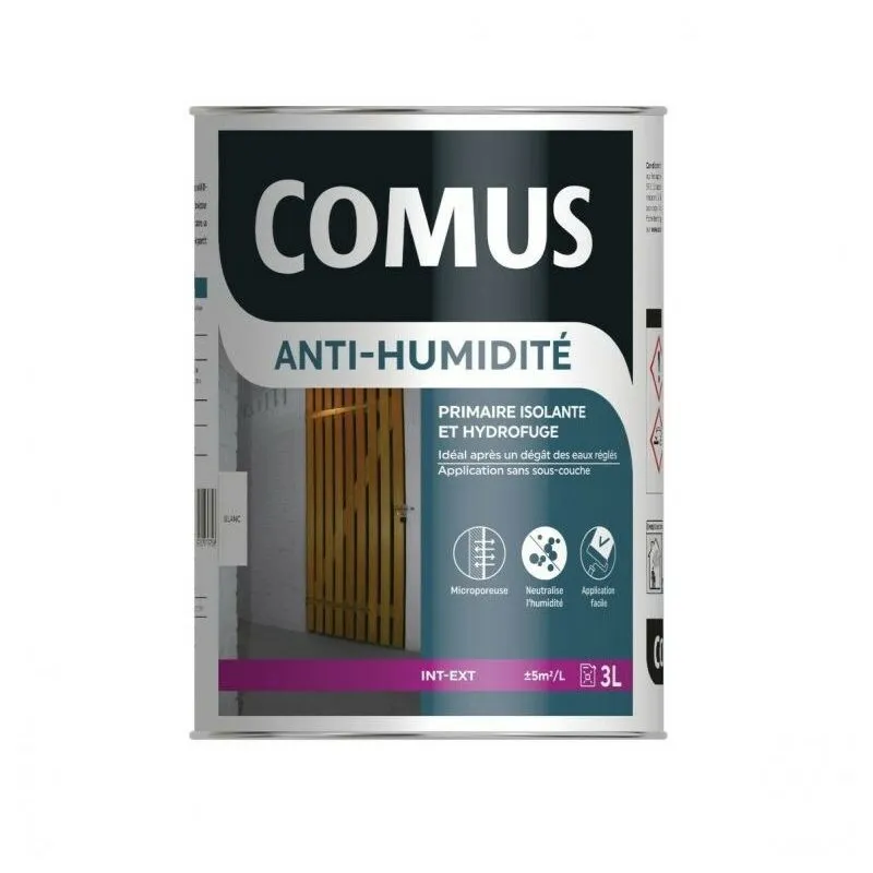 PEINTURE ANTI-HUMIDITE 3L - Primaire Et Finition Hydrofuge - COMUS - Blanc