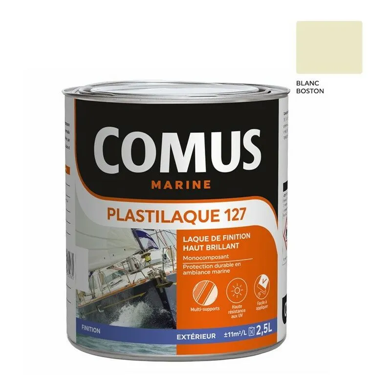 PLASTILAQUE 127 BLANC BOSTON 2.5 L - Laque Marine De Finition Brillante Haut De Gamme - COMUS MARINE - Blanc Boston