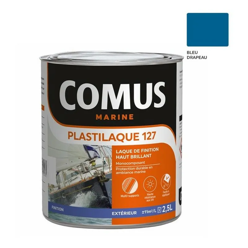 PLASTILAQUE 127 BLEU DRAPEAU 2.5 L - Laque Marine De Finition Brillante Haut De Gamme - COMUS MARINE - Bleu Drapeau